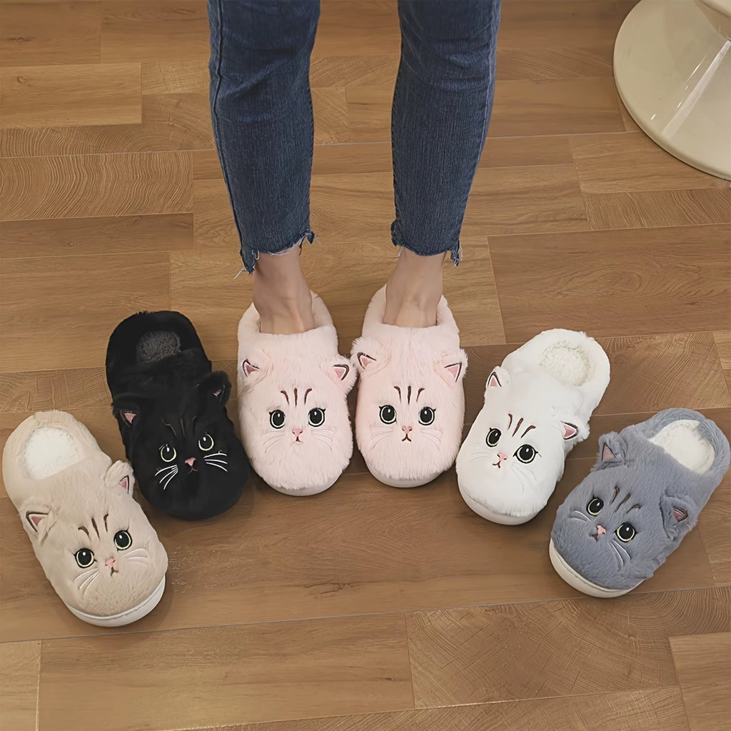 Novelty Plush Home Slippers, Cute Cat-Shaped Design, Casual Wear Gifts for Family Members Couples Cat Lovers Ladies
