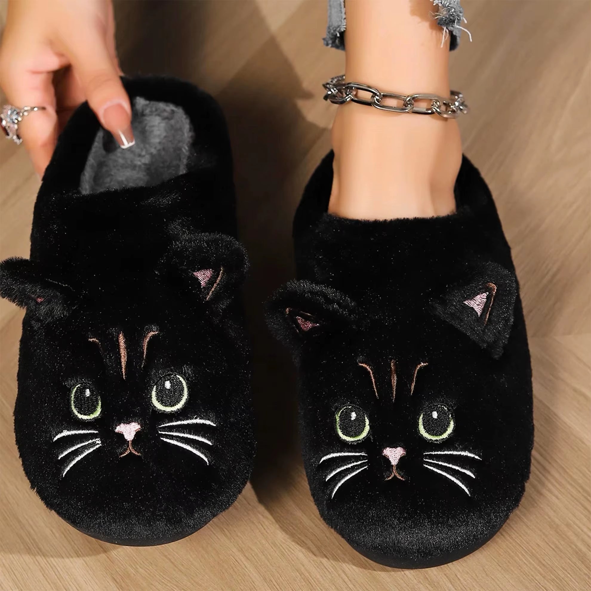 Novelty Plush Home Slippers, Cute Cat-Shaped Design, Casual Wear Gifts for Family Members Couples Cat Lovers Ladies
