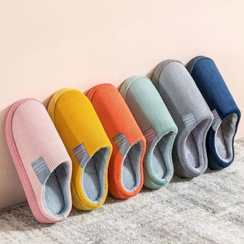 New Winter Household Warm Furry Women Men Shoes Indoor Slippers Bedroom Cotton Slippers Plush Home Slippers Ladies Flip Flops