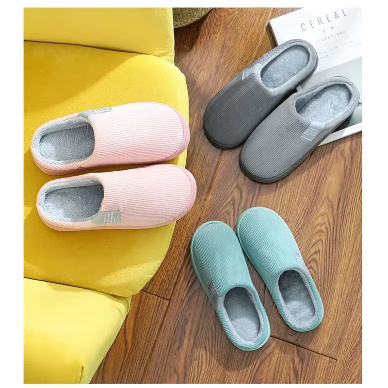 New Winter Household Warm Furry Women Men Shoes Indoor Slippers Bedroom Cotton Slippers Plush Home Slippers Ladies Flip Flops