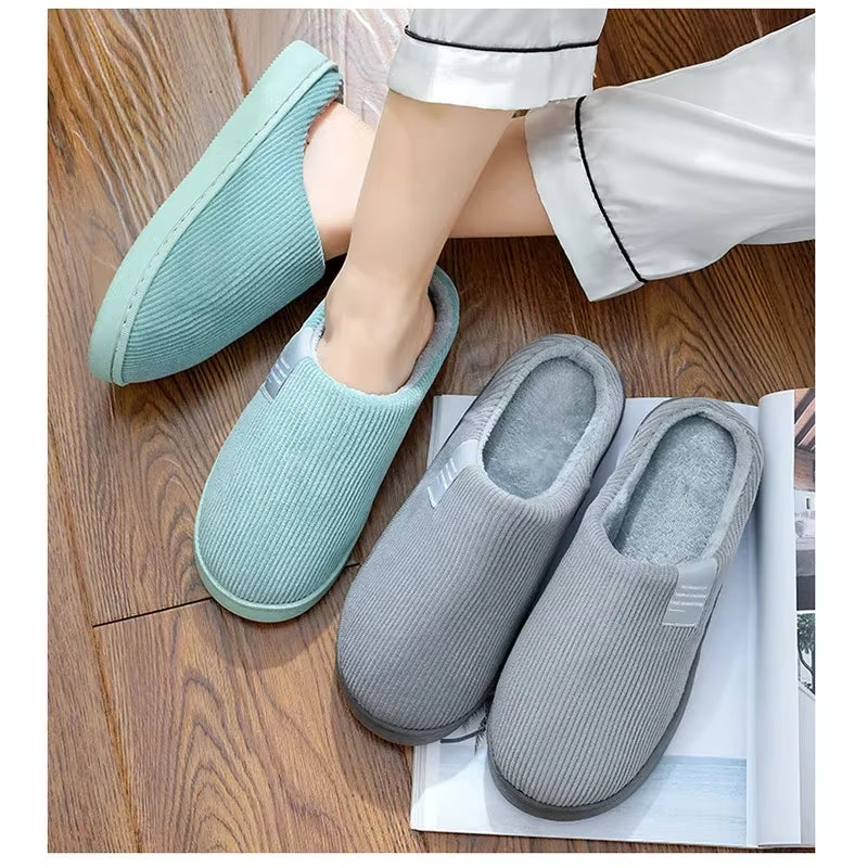 New Winter Household Warm Furry Women Men Shoes Indoor Slippers Bedroom Cotton Slippers Plush Home Slippers Ladies Flip Flops