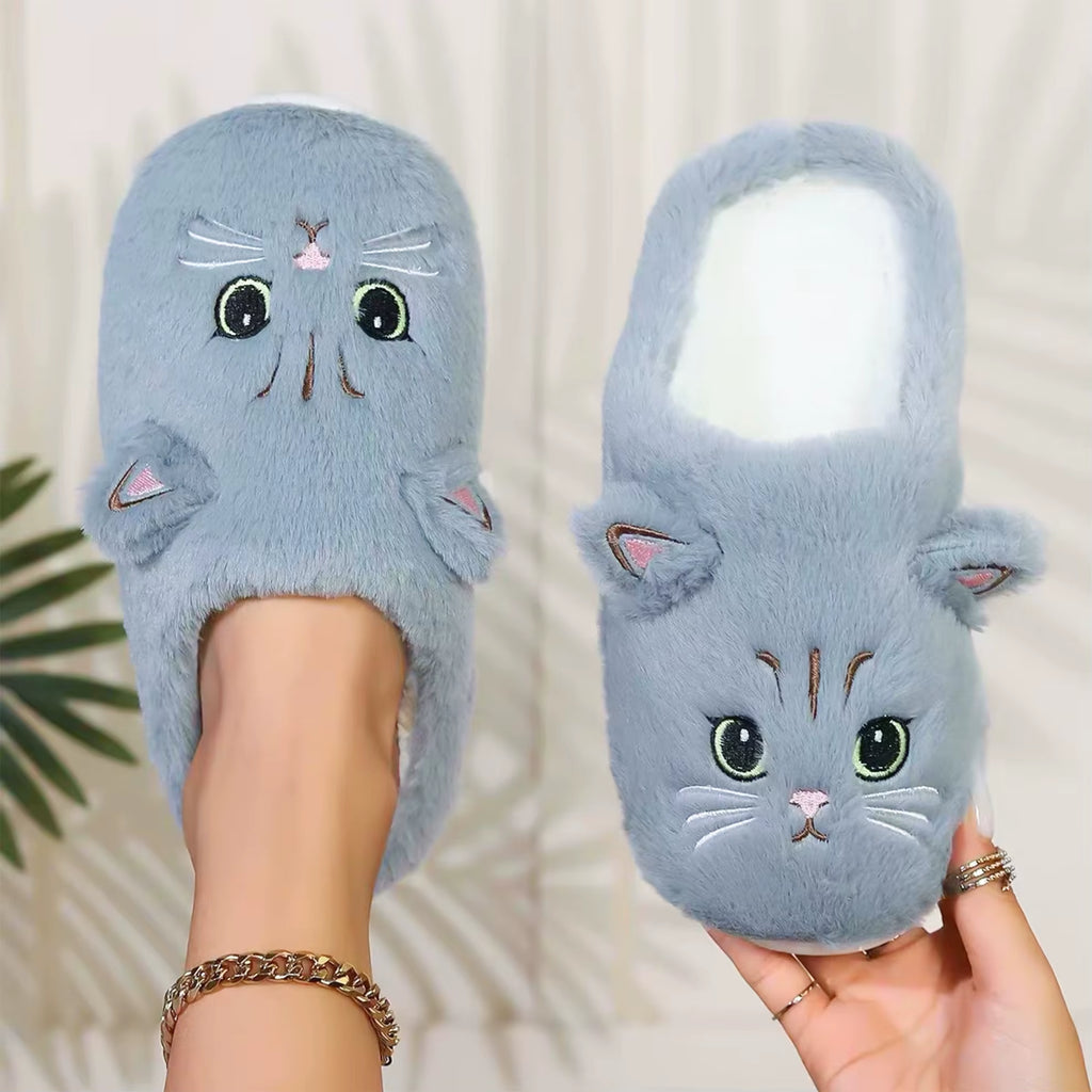 Novelty Plush Home Slippers, Cute Cat-Shaped Design, Casual Wear Gifts for Family Members Couples Cat Lovers Ladies
